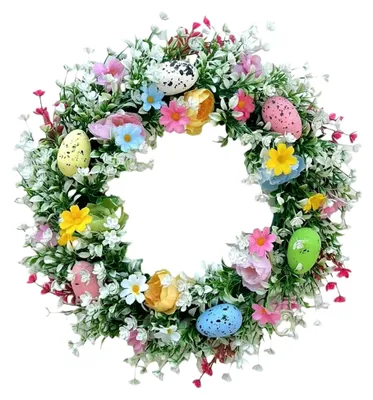 Produktbild von Osterkranz für die Haustür, 35 cm, mit Ostereiern und künstlichen Blumen, Frühlingsdeko, für den Außenbereich