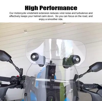 Zdjęcie produktu dla Przedłużenie szyby przedniej do motocykla, uniwersalne, regulowane przedłużenie szyby przedniej z regulacją przepływu powietrza, pasujące do wszystkich motocykli (przezroczyste)