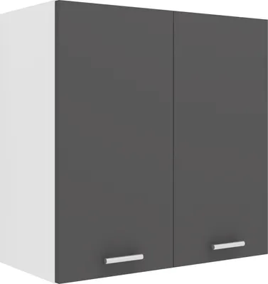 A studio shot of a wall-mounted kitchen cabinet with two doors.