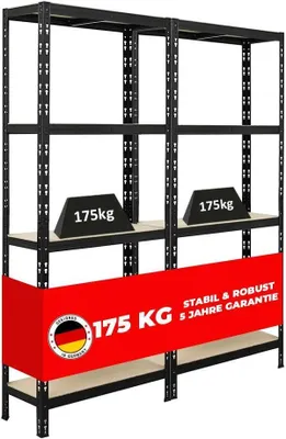Produktbild von Mega Deal | 2x Schwerlastregal APOLLO | HxBxT 180x75x30 cm | Fachlast 175kg | Schwarz