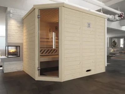 Produktbild von weka Premium Massivholz-Elementsauna KEMI Eck Gr. 3 Sparset 7,5 kW OS inkl. digitaler Steuerung x B x T x H x 245 x 195 x 200