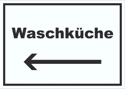 Produktbild von Waschküche Schild mit Text und Richtungspfeil links Waschraum waagerecht A5 Rückseite selbstklebend