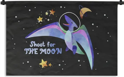 Produktbild von MuchoWow® Wandteppich Wandbehang Zitate - 'Auf den Mond schießen' - Sprichwörter - Raumfahrt - Kinder - Jungen - Mädchen - Kinder 150x100 cm Tapisserie Dekoration Wandtuch - Waschbar - Tapisserien - W