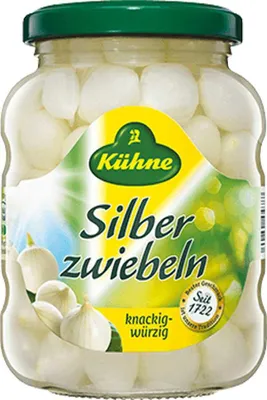 Image de Kühne Petits oignons argentés croquants et épicés en bocal 370ml 6 pièces