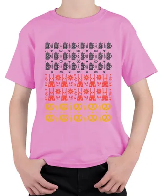 Productafbeelding van , traditionele lederen broek, bierkruik, pretzel, dirndl, München, kinder T-shirt, roze, maat 140