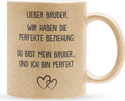 Produktbild von 22Feels Glitzertasse Gold Bruder Geschenk Geburtstag Weihnachten Geschwister Jungs Männer Haferl Teenager Bruderherz Geschenkidee Bürotasse
