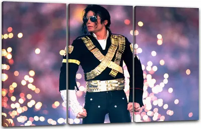 Produktbild von Leinwandbild 3-teilig (120x80cm): Michael Jackson Mega-Show Konzert on stage King of Pop, echter Holz-Keilrahmen inkl. Aufhänger, handgefertigt in Deutschland