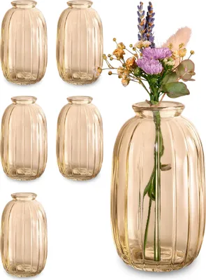 Produktbild von Kleine Glasvasen - 6er Set - Vintage Stil - Runde & Stabile Blumenvasen - Spülmaschinenfest - Perfekt für Hochzeit Tischdeko - Gold