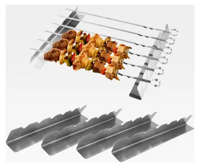 Produktbild von 4 Stück BBQ Halterung Edelstahl, Grillspießhalter, Edelstahl Grillspieße Halterung, Schaschlikspieße Halterung, Edelstahl Grillspieße Grillgestell, für Grillspieße, Fleischspieße, Grill-Zubehör, Gasgrill BBQ