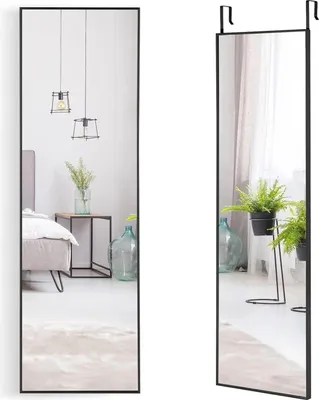 Immagine prodotto di Specchio a figura intera - Specchio da parete e da porta - 37 x 120 cm - Ganci di sospensione regolabili in altezza - Per camera da letto, soggiorno, corridoio - Nero