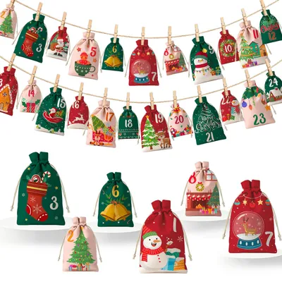 Adventskalender zum Befüllen, 24 Stück, DIY-Set mit Holzklemmen