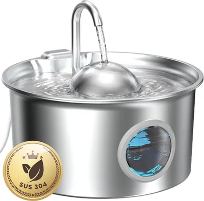 Image de Fontaine à eau pour animaux de compagnie, modèle Katzenbrunnen, capacité 2,6 litres, en acier inoxydable, avec système automatique et indicateur de niveau d'eau