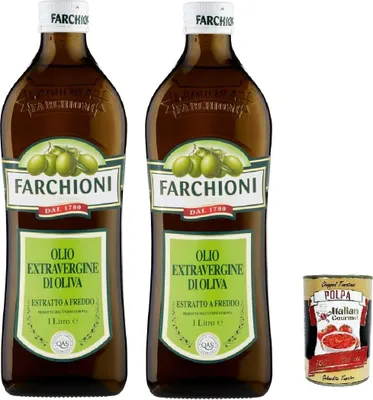 Produktbild von Farchioni Extra vergine di oliva Classico, Extra Natives nativ Olive Olivenöl 2x 1Lt, olio vergine oliva 1lt + Italian Gourmet polpa 400g