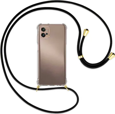 Produktbild von Handykette Backcover-Schutzhülle mit Band (Metall goldfarben) für Motorola Moto G32 (6.5'') - schwarz