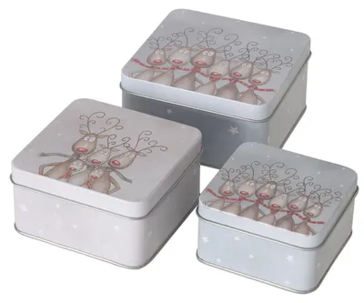 Obrázek produktu pro 3ks sada Dárková krabička Magnus square 9-12cm Kovová krabička na sušenky Vánoční sušenky