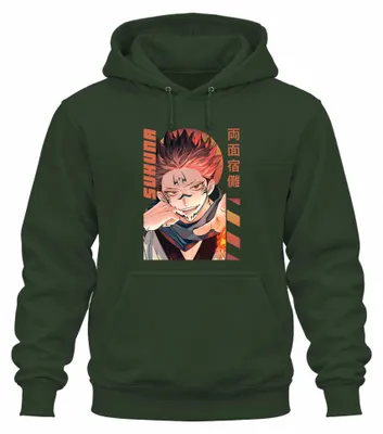 Produktbild von Sukuna Jujutsu Kaisen Ryomen Dämon Flamme Manga Anime Hoodie Kapuzenpullover, Flaschengrün, M