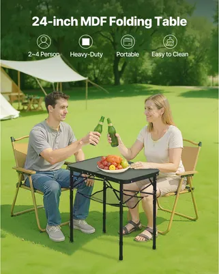 Image de Table pliante multifonction, idéale comme buffet ou table d'appoint, dimensions 60 x 40 cm, table réglable en hauteur (pour 2 à 4 personnes), avec poignée de transport, table de jardin, table de camping, idéale pour les fêtes, les pique-niques, le camping et les barbecues, de couleur noire