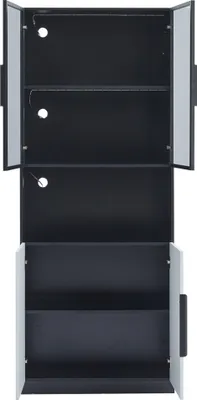 Immagine prodotto di vetrina okwish, mobile contenitore, lavagna con ante in vetro, lavagna con luci LED e scaffale, ante bianche, nero