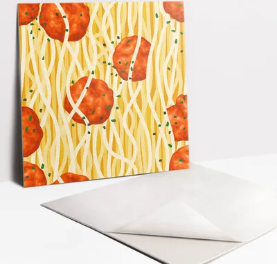 Produktbild von Fliesenaufkleber Set für Bad und Küche - 9 Fliesen Selbstklebend PVC - 30 x 30 - Spaghetti -Pasta