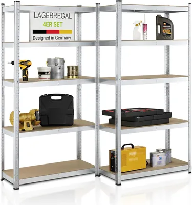 Produktbild von Juskys Lagerregal Basic 4er Set 180x90x40 cm - max. 3500 kg - Metall Regale