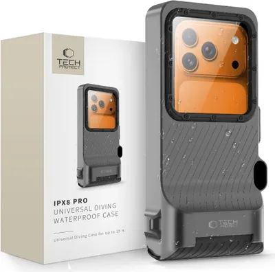 Produktbild von Wasserdichte Schutzhülle für Smartphone max. 6.9", Tech-Protect Universal Diving Waterproof Case, Schwarz und Grau
