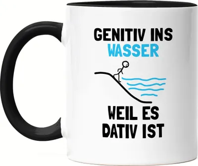 Produktbild von Genitiv ins Wasser weil es Dativ ist Tasse Schwarz Grammatik Lehrer Deutschlehrer Germanisten