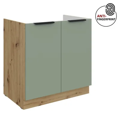 Produktbild von Küchen Spülenunterschrank 80 cm Küche ARIA Aquamarin ultra matt + Eiche Artisan matt, hochwertige Fronten mit Anti Fingerprint Beschichtung Küchenzeile Küchenblock