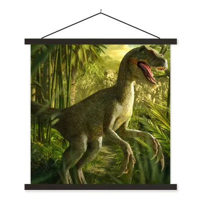 Produktbild von MuchoWow® Textilposter Dinosaurier - Pflanzen - Grün - Illustration - Kinder - Jungen 40x40 cm mit schwarzem Rahmen - Fotos