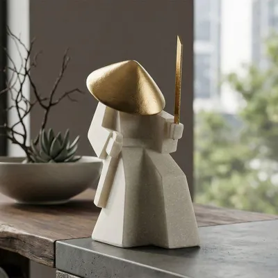 Immagine prodotto di Mauro Ferretti, statuetta decorativa Samurai Toku Quarzy 14x9x24,5 cm, bianco e oro