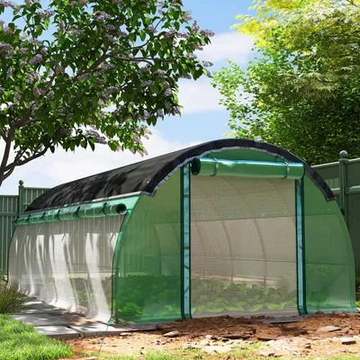 Produktbild von Polytunnel-Gewächshaus mit Sonnenschutznetz 80% UV-Schutz, Tunnelgewächshaus Folie, Tomatenhaus, Grün | 600 x 300 x 198 cm | 140 g/m² | Stahl