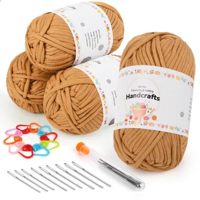 Obrázek produktu pro Pletená příze Chunky Garn z bavlny, 4 x 50 g, včetně příslušenství, barva khaki