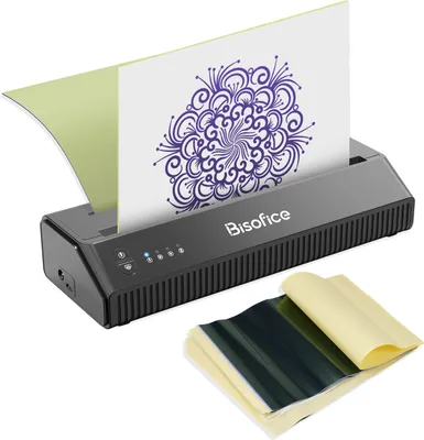 Produktbild von Tlačiareň šablón na tetovanie Bisofice s 10 transferovými papiermi, termálna tlač, kopírka vzorov tetovania, formát papiera 216 mm/210 mm, inteligentné ovládanie APP, ideálne pre umelcov, amatérov