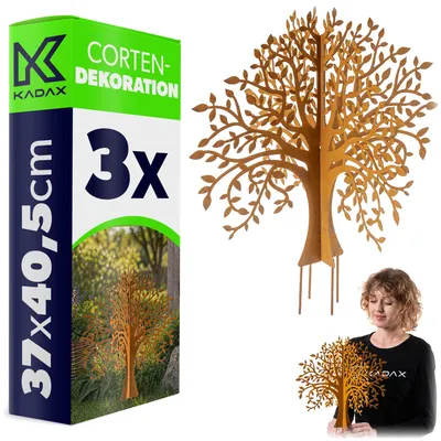 Produktbild von KADAX Gartenstecker Baum aus Cortenstahl, 3 Stück, Edelrost Gartendeko zum Stecken, Rostoptik Metallstecker für Garten, wetterfeste Deko aus Metall, Roststecker