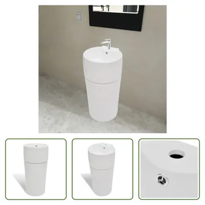 Immagine prodotto di Lavabo a colonna con foro per rubinetto/trabocco in Vetroceramica bianca tonda