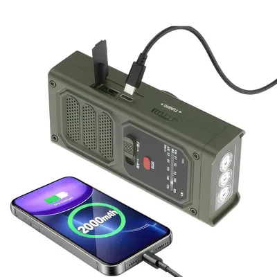 Produktbild von Kurbelradio mit Solar, Notfallradio mit LED Taschenlampe, SOS Alarm und 2000mAh Powerbank, AM FM Radio, Handkurbel Generator, für Camping Outdoor