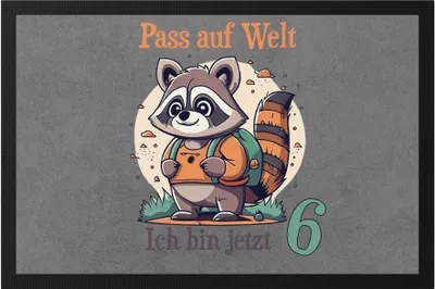 Produktbild von Pass auf Welt ich bin 6 Fußmatte Geburtstag Waschbär Junge Jahre