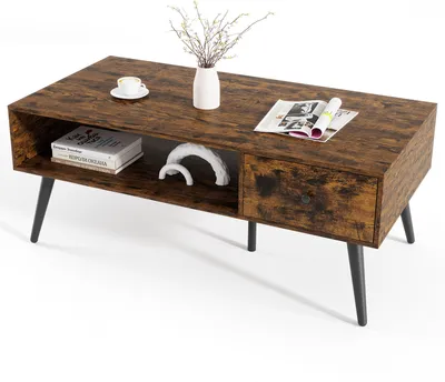 Produktbild von COSTWAY Couchtisch mit Schublade, Stauraum, offenes Fach, Wohnzimmertisch, Sofatisch Holz, Kaffeetisch, 109 x 55 x 39,5 cm