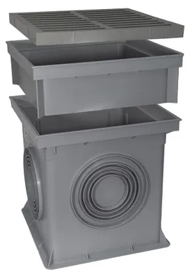 Produktbild von Marley Einlaufschacht 300x300mm mit Kunststoffrost + Aufsatz Hofablauf Bodenablauf Schacht