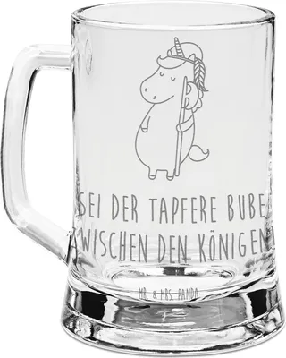 Produktbild von Mr. & Mrs. Panda Krug Einhorn Junge - Transparent - Geschenk, Seidel, Unicorn, Glaskrug, Glas Bierkrug, Bube, Humpen, Mittelalter, Gravur, Einhörner