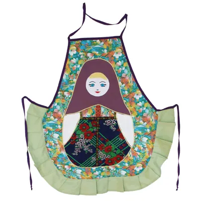 Produktbild von Schürze Kochschürze Matrjoschka Matroschka mit Schleife Apron Damen Patchwork slawischer Stil