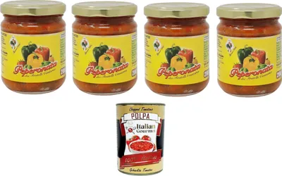 Produktbild von Fratelli Contorno, Peperonata Sizilianische Vorspeise auf Pfefferbasis 4x200gr + Italian Gourmet polpa 400g