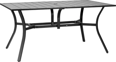 Zdjęcie produktu dla SucceBuy Prostokątny stół tarasowy ze stali węglowej (1500 x 960 x 725 mm) do patio, ogrodu, werandy i tarasu, wodoodporny, z otworem na parasol 38 mm, nośność do 68 kg, kolor czarny