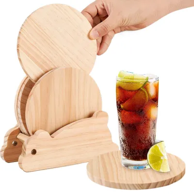 Imagen del producto de Juego de 5 posavasos de madera para vasos y tazas