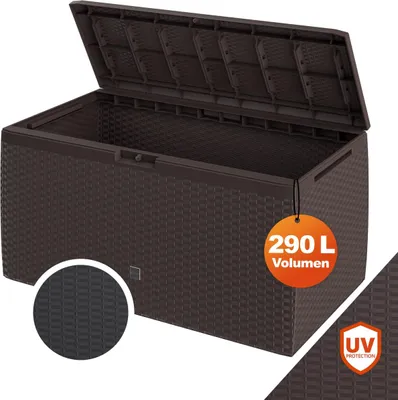 Produktbild von CASARIA Gartenbox, Auflagenbox, Kissenbox, Braun, 114x47cm, 290 L, Korbgeflecht-Optik aus Polypropylen, bis 100 kg, wetterfest, UV-beständig, abschließbar, mit Rollen & Haltegriffen, Smart-Click-System, für Balkon & Garten