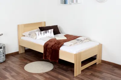 Produktbild von Einzelbett / Gästebett Buche massiv Vollholz natur 111, inkl. Lattenrost - Abmessung 90 x 200 cm (B x L)