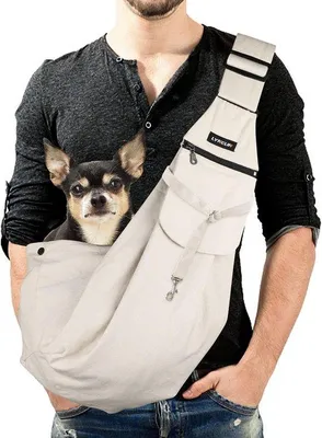 Imagen del producto de Bolsa para transportar mascotas Famanu, con correa ajustable, de 33 x 24 x 4 cm, color beige