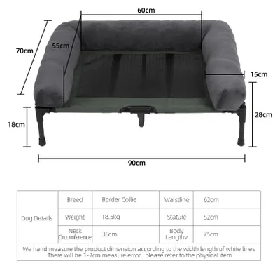 Produktbild von Erhöhtes Hundebett - L 90x70x28 cm - Indoor und Outdoor - Kühlende Hundeliege mit atmungsaktivem Mesh - Abnehmbarer Plüschrand - Für große Hunde - Grau