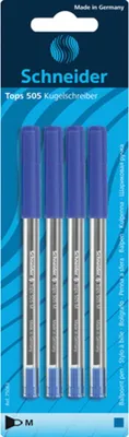 Produktbild von Schneider Kugelschreiber Tops 505 Blisterkarte mit 4 Stück, blau