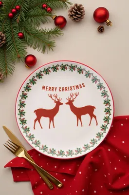 Image de Hermia Concept, ensemble de 6 assiettes à dessert en porcelaine blanche, idéal pour Noël