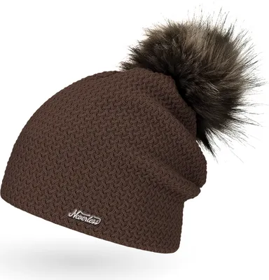Produktbild von Warme Strickmütze Wintermütze Bommelmütze Zopfmuster Damen gefüttert Neverless® unisize